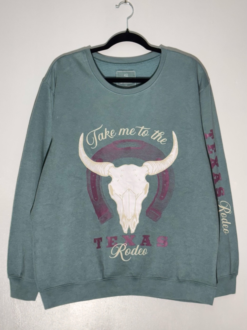 Love For Humanity Texas Rodeo Western Bull Skull Graphic Fleece Sweatshirt L